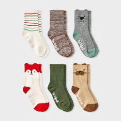Toddler 6pk Critter Crew Socks - Cat & Jack™ Cream 4T-5T