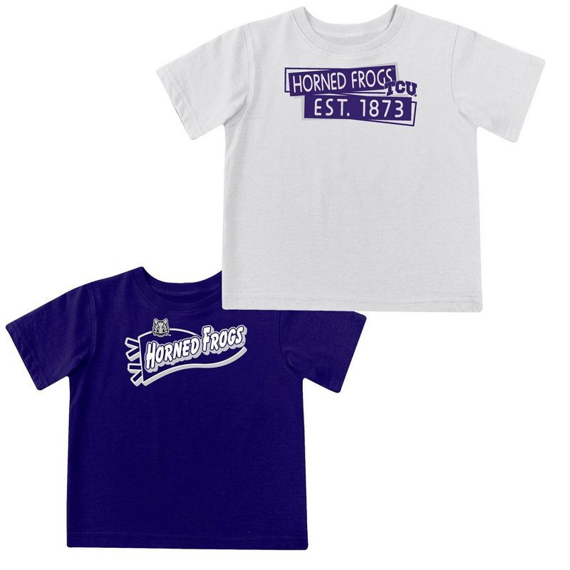 slide 4 of 5, NCAA TCU Horned Frogs Toddler Boys' 2pk Short Sleeve and Long Sleeve T-Shirts - 3T: Solid Jersey Pullover Set, 2 ct