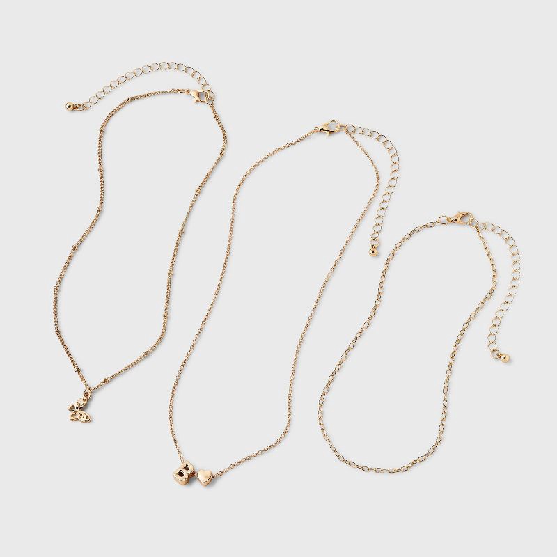slide 2 of 3, Girls' B Initial with Choker and Layered Necklace Set - art class™ Gold, 1 ct