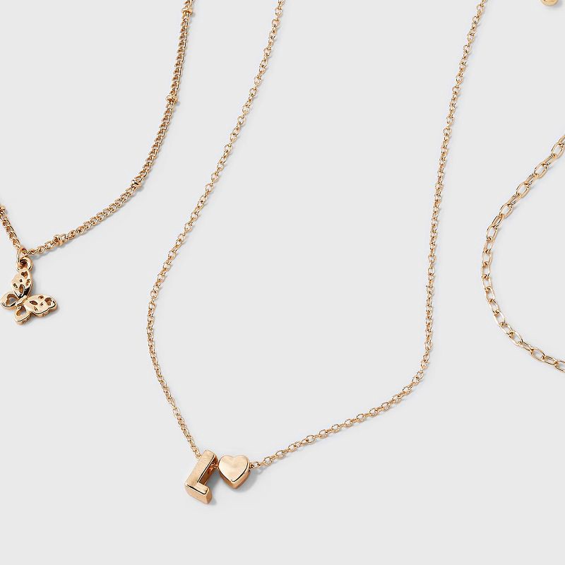 slide 3 of 3, Girls' L Initial with Choker and Layered Necklace Set - art class™ Gold, 1 ct