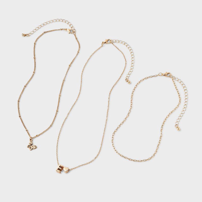 slide 2 of 3, Girls' E Initial with Choker and Layered Necklace Set - art class™ Gold, 1 ct