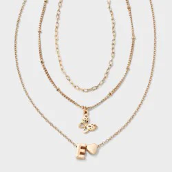 Girls' E Initial with Choker and Layered Necklace Set - art class™ Gold