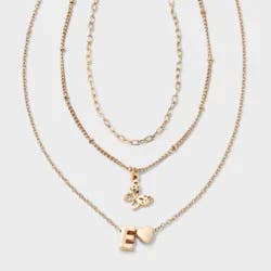 Girls' E Initial with Choker and Layered Necklace Set - art class™ Gold