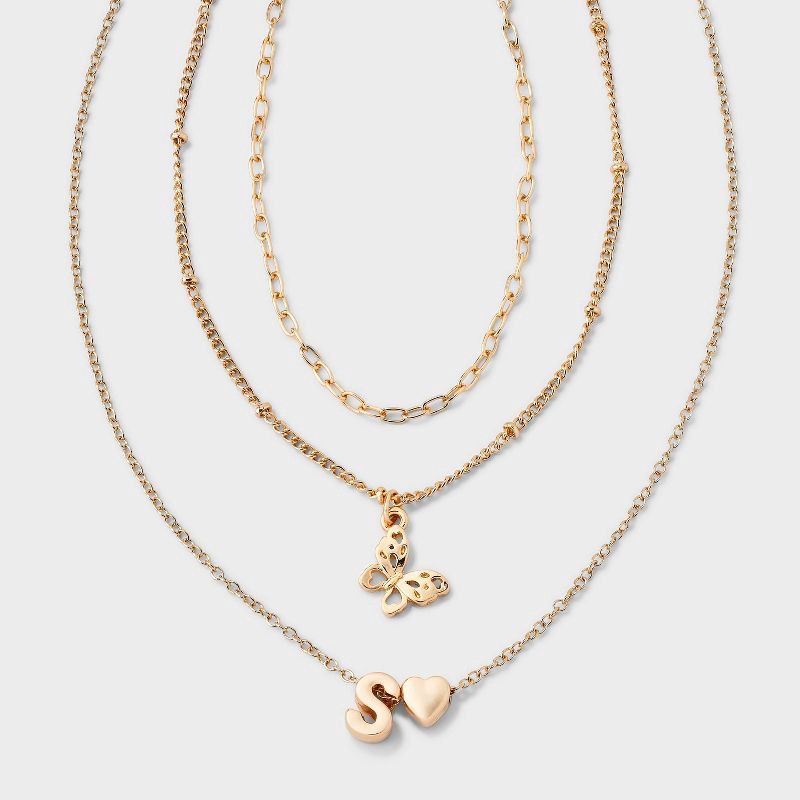 slide 1 of 3, Girls' S Initial with Choker and Layered Necklace Set - art class™ Gold, 1 ct