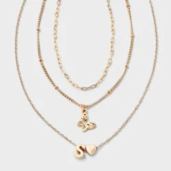 Girls' S Initial with Choker and Layered Necklace Set - art class™ Gold