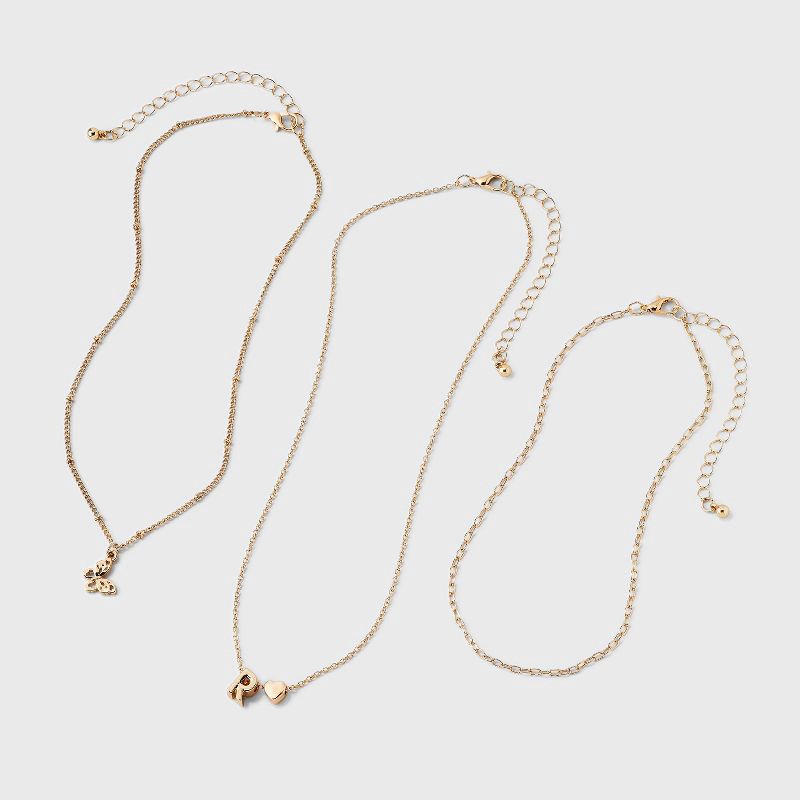 slide 2 of 3, Girls' R Initial with Choker and Layered Necklace Set - art class™ Gold, 1 ct