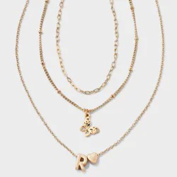 Girls' R Initial with Choker and Layered Necklace Set - art class™ Gold