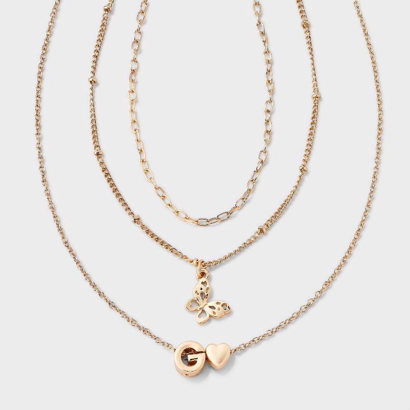 slide 1 of 3, Girls' G Initial with Choker and Layered Necklace Set - art class™ Gold, 1 ct