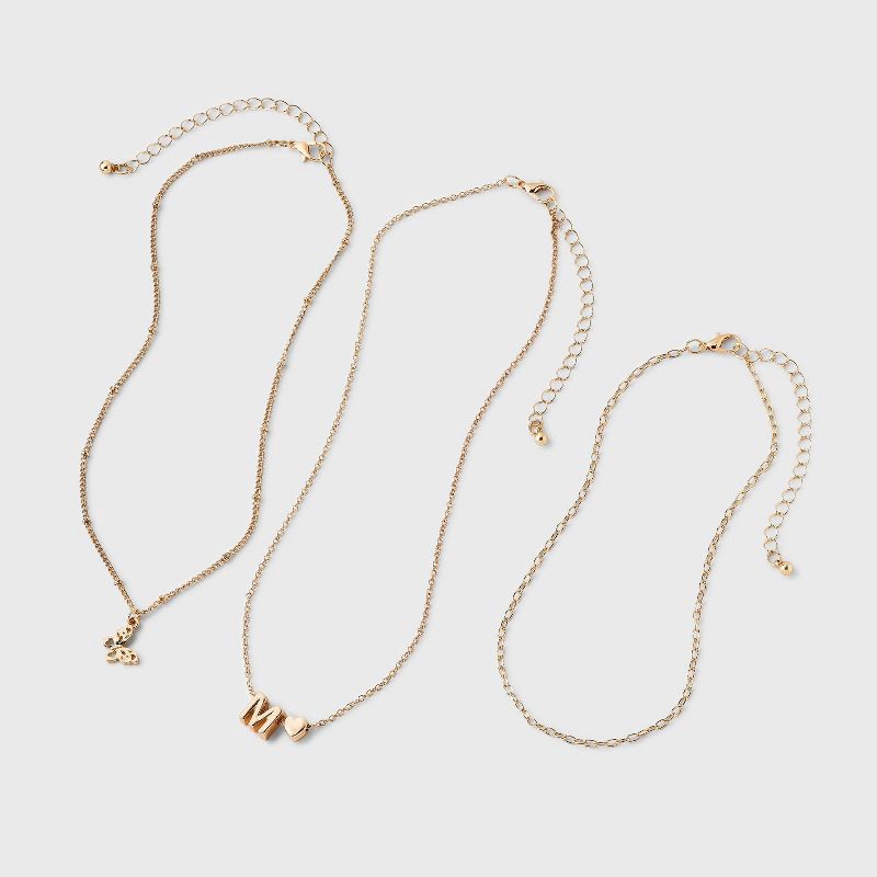 slide 2 of 3, Girls' M Initial with Choker and Layered Necklace Set - art class™ Gold, 1 ct