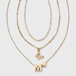 Girls' M Initial with Choker and Layered Necklace Set - art class™ Gold