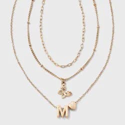 Girls' M Initial with Choker and Layered Necklace Set - art class™ Gold