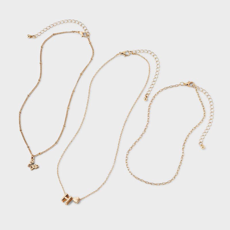 slide 2 of 3, Girls' H Initial with Choker and Layered Necklace Set - art class™ Gold, 1 ct