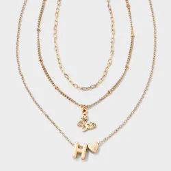 Girls' H Initial with Choker and Layered Necklace Set - art class™ Gold