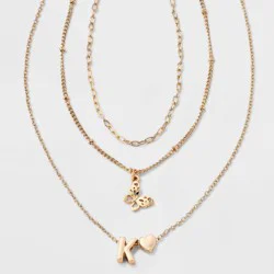 Girls' K Initial with Choker and Layered Necklace Set - art class™ Gold