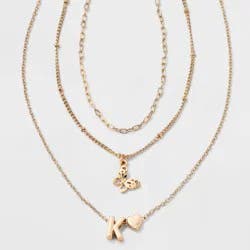 Girls' K Initial with Choker and Layered Necklace Set - art class™ Gold