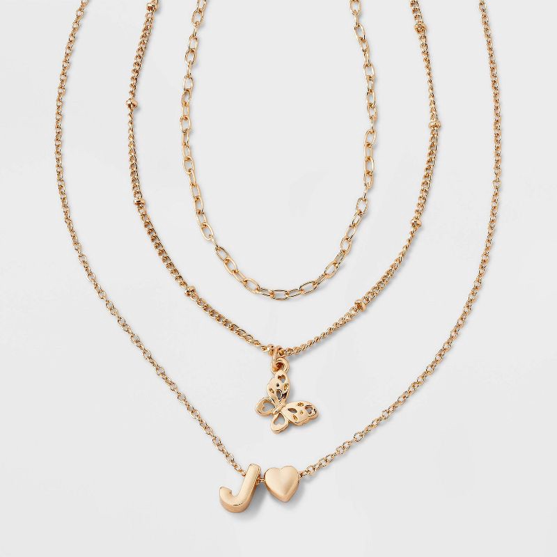slide 1 of 3, Girls' J Initial with Choker and Layered Necklace Set - art class™ Gold, 1 ct