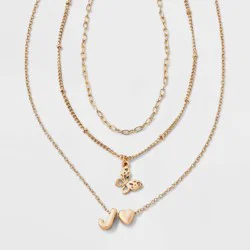 Girls' J Initial with Choker and Layered Necklace Set - art class™ Gold