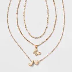Girls' J Initial with Choker and Layered Necklace Set - art class™ Gold