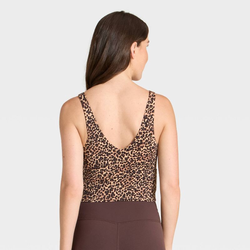 slide 5 of 6, Women's Leopard Print Flex Light Support V-Neck Cropped Sports Bra - All In Motion™ Light Brown M, 1 ct