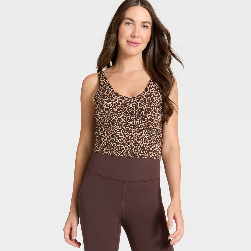 slide 6 of 6, Women's Leopard Print Flex Light Support V-Neck Cropped Sports Bra - All In Motion™ Light Brown M, 1 ct