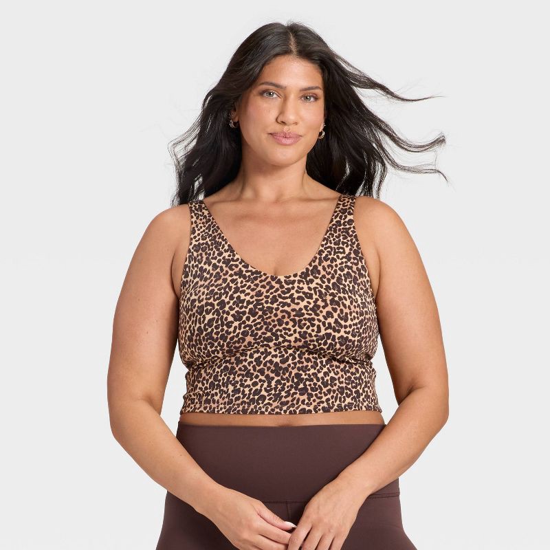 slide 2 of 6, Women's Leopard Print Flex Light Support V-Neck Cropped Sports Bra - All In Motion™ Light Brown M, 1 ct