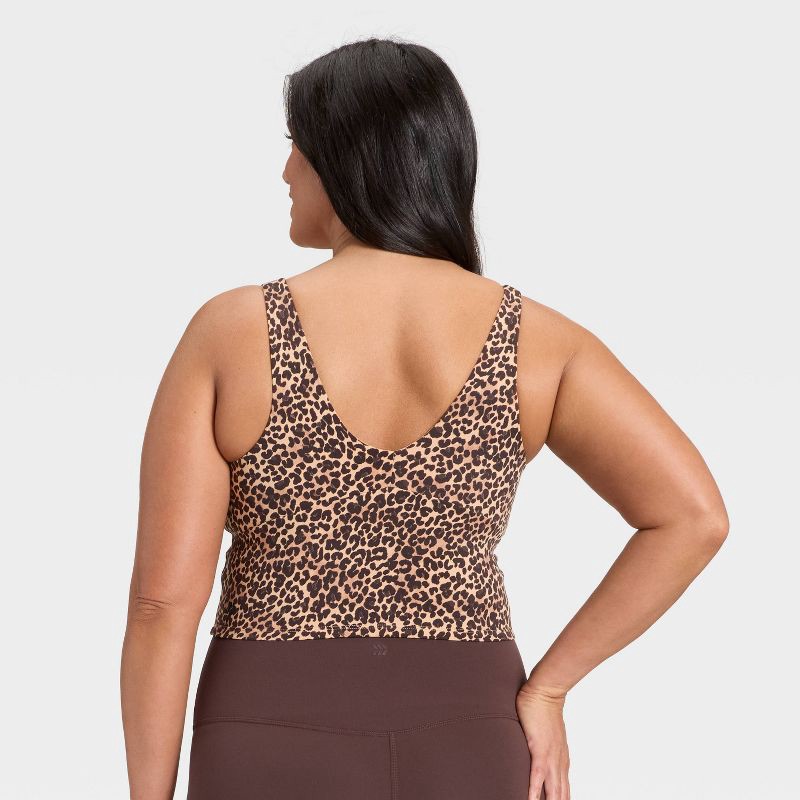 slide 4 of 6, Women's Leopard Print Flex Light Support V-Neck Cropped Sports Bra - All In Motion™ Light Brown M, 1 ct