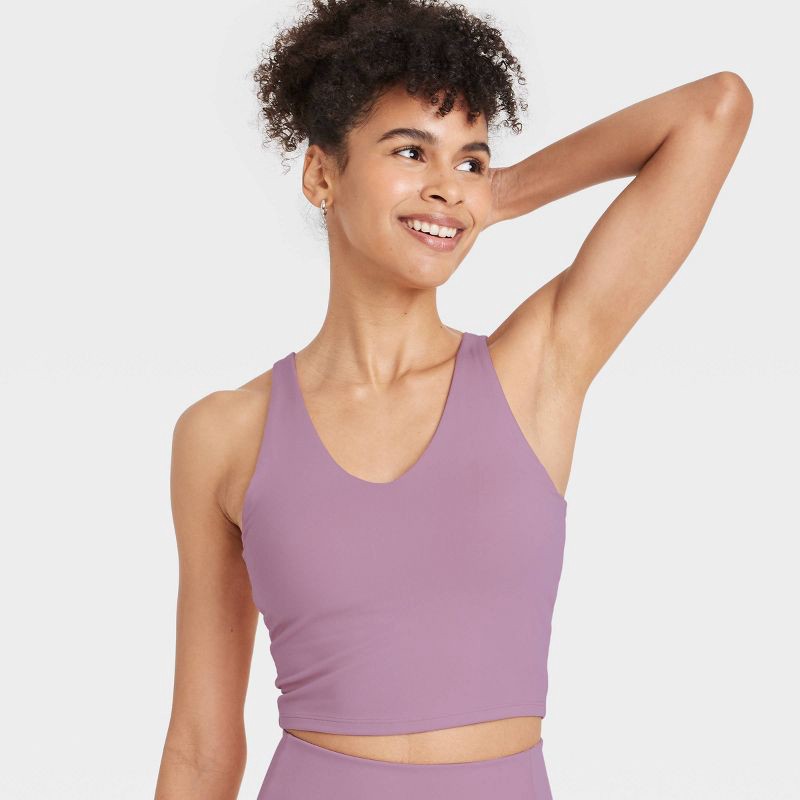 slide 3 of 5, Women's Flex Light Support V-Neck Cropped Sports Bra - All In Motion™ Mauve L, 1 ct