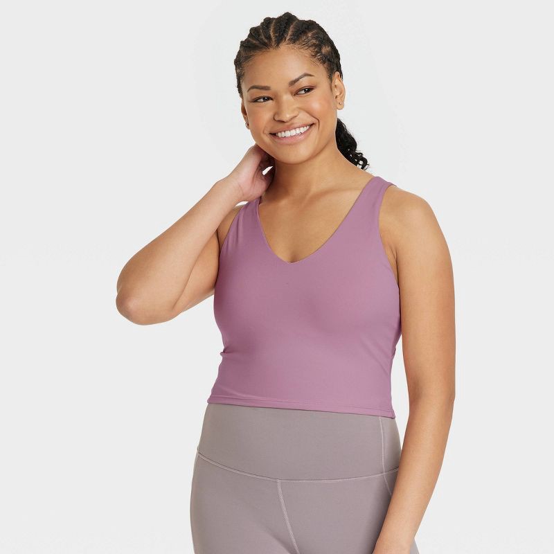 slide 4 of 5, Women's Flex Light Support V-Neck Cropped Sports Bra - All In Motion™ Mauve L, 1 ct