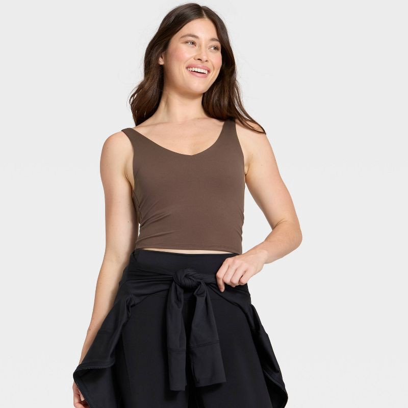 slide 3 of 6, Women's Flex Light Support V-Neck Cropped Sports Bra - All In Motion™ Brown L, 1 ct