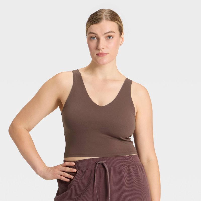 slide 2 of 6, Women's Flex Light Support V-Neck Cropped Sports Bra - All In Motion™ Brown XL, 1 ct