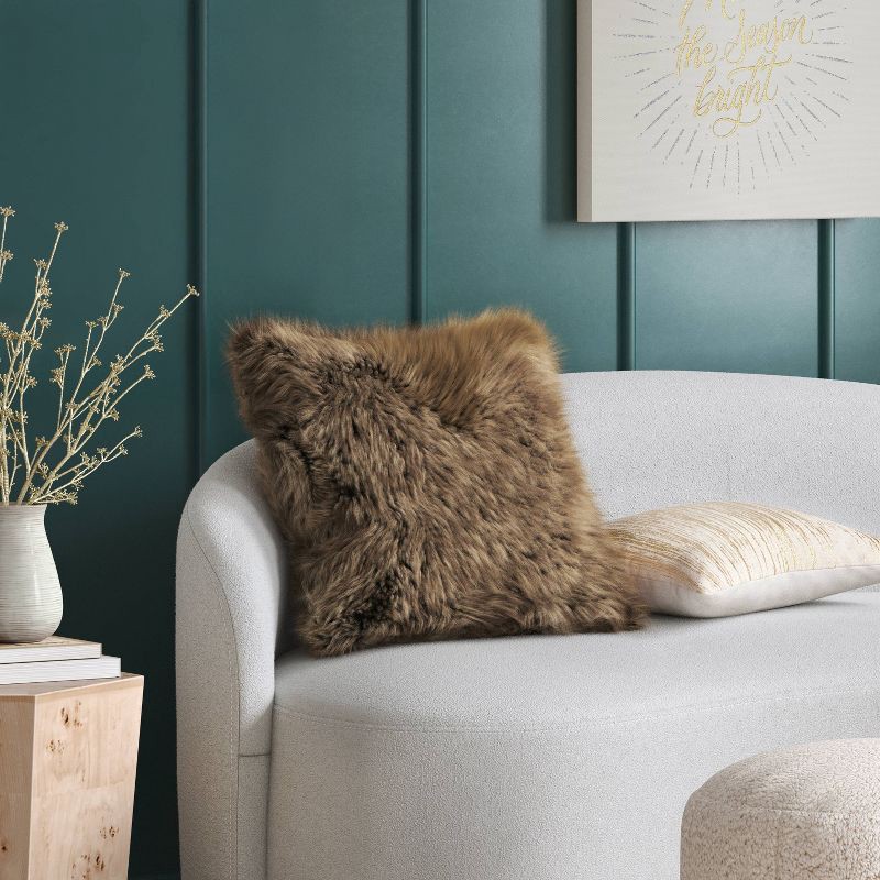 slide 2 of 4, Faux Fur Throw Pillow Brown - Threshold™, 1 ct