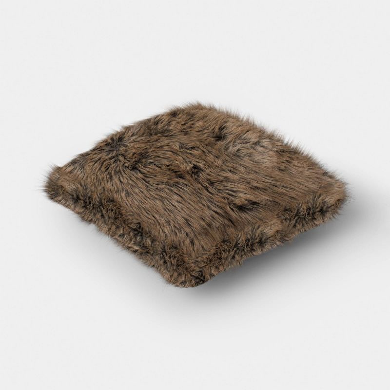 slide 3 of 4, Faux Fur Throw Pillow Brown - Threshold™, 1 ct