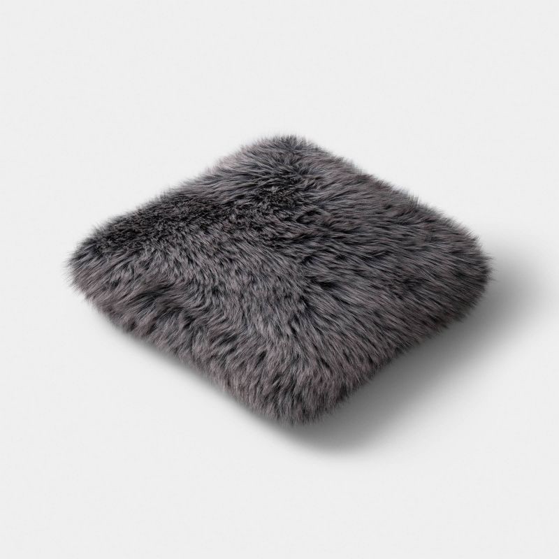slide 3 of 4, Faux Fur Throw Pillow Gray - Threshold™, 1 ct