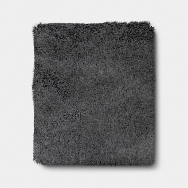slide 3 of 5, Faux Fur Throw Blanket Gray - Threshold™, 1 ct