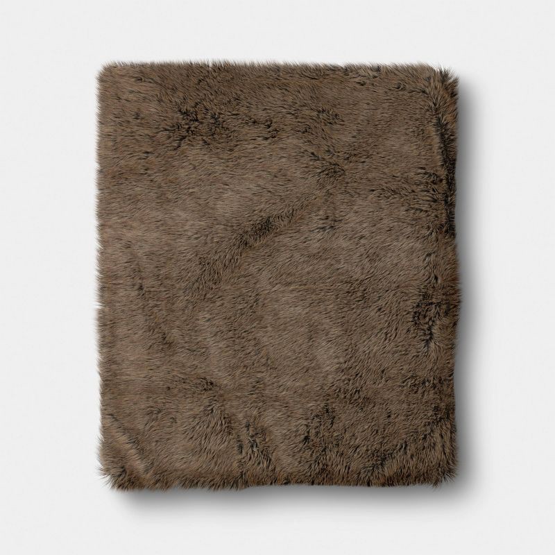 slide 3 of 5, Faux Fur Throw Blanket Brown - Threshold™, 1 ct