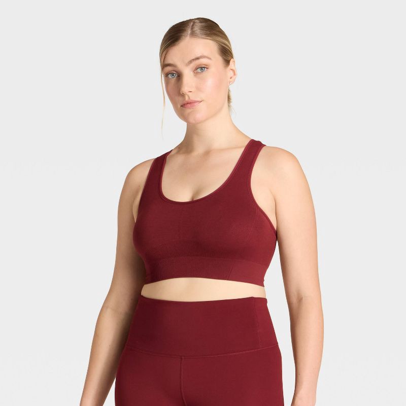 slide 3 of 6, Women's Seamless Medium Support Racerback Sports Bra - All In Motion™ Maroon XXL, 1 ct