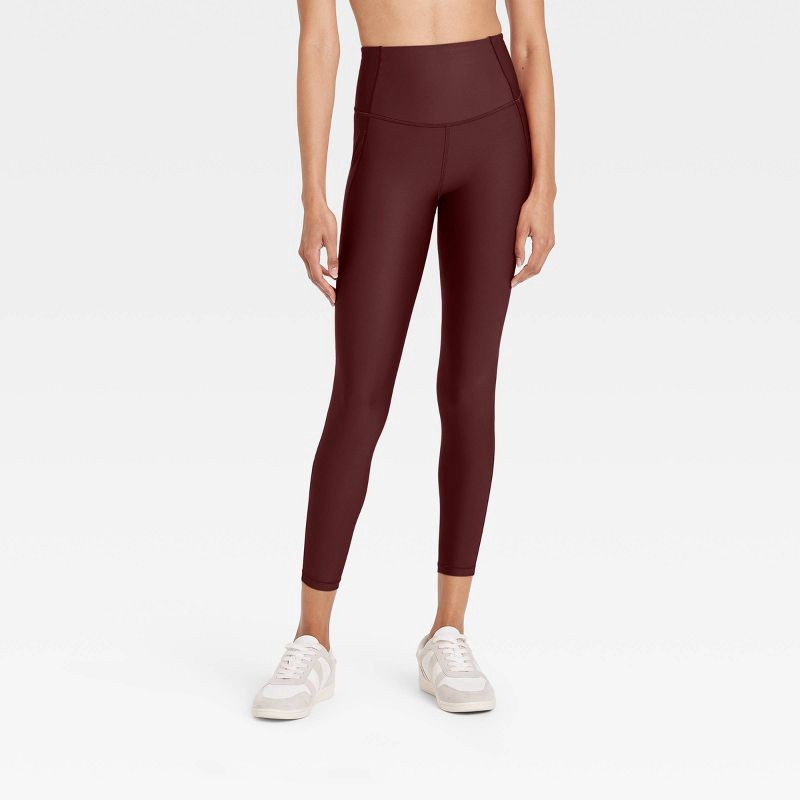 slide 1 of 5, Women's Effortless Support High-Rise Pocketed 7/8 Leggings - All In Motion™ Maroon XS, 1 ct