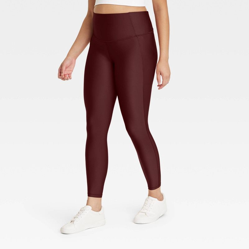 slide 3 of 5, Women's Effortless Support High-Rise Pocketed 7/8 Leggings - All In Motion™ Maroon XS, 1 ct