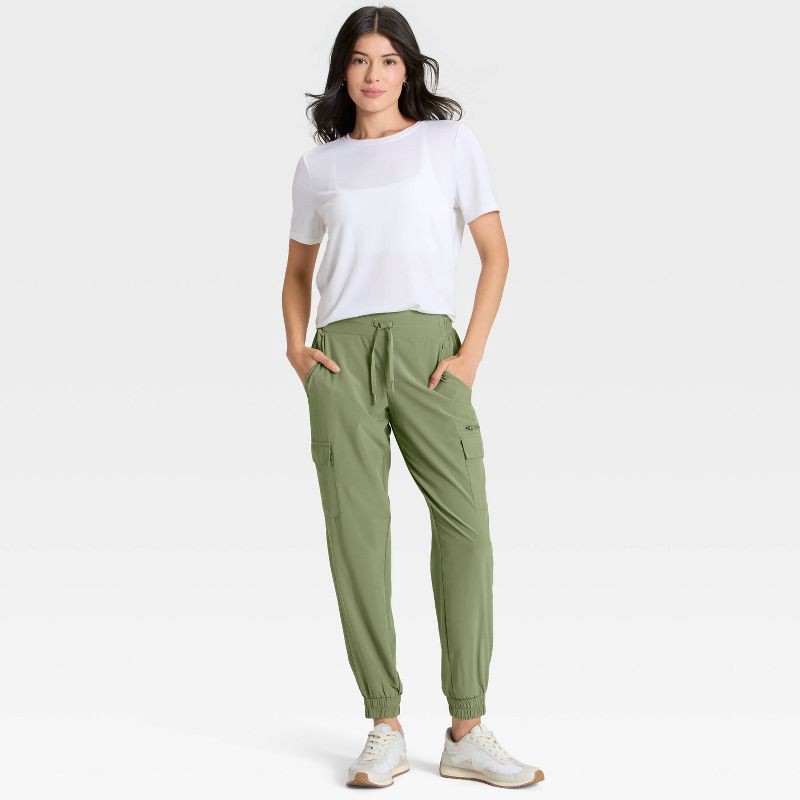 slide 5 of 5, Women's Active Light Mid-Rise Cargo Jogger Pants - All In Motion™ Olive Green M, 1 ct