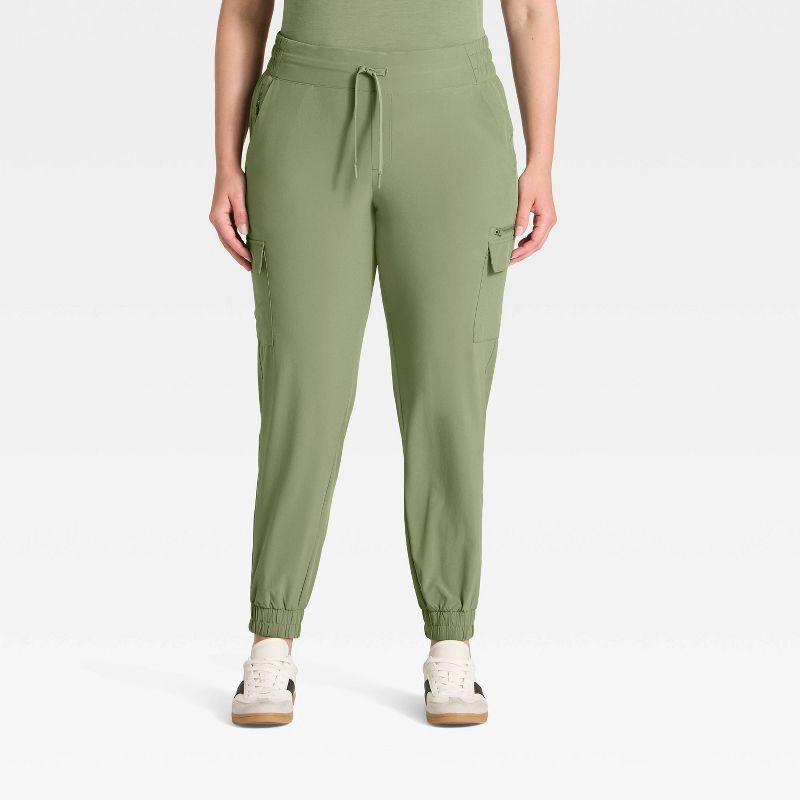 slide 2 of 5, Women's Active Light Mid-Rise Cargo Jogger Pants - All In Motion™ Olive Green XXL, 1 ct