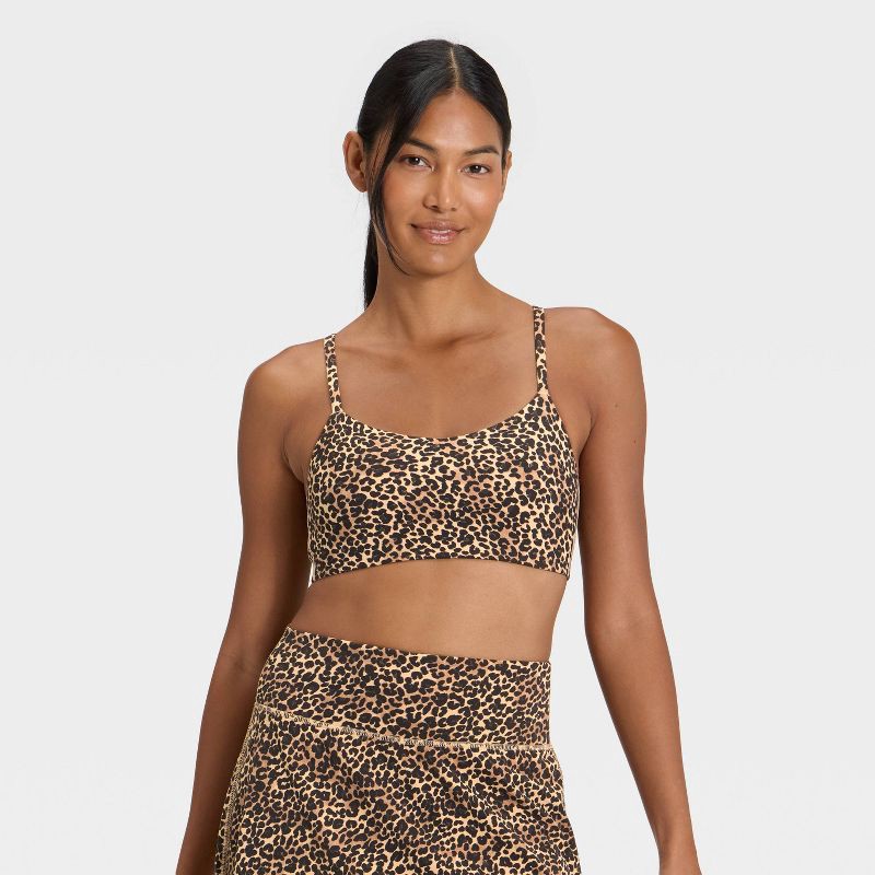 slide 1 of 5, Women's Everyday Soft Light Support Strappy Sports Bra - All In Motion™ Animal Print S, 1 ct