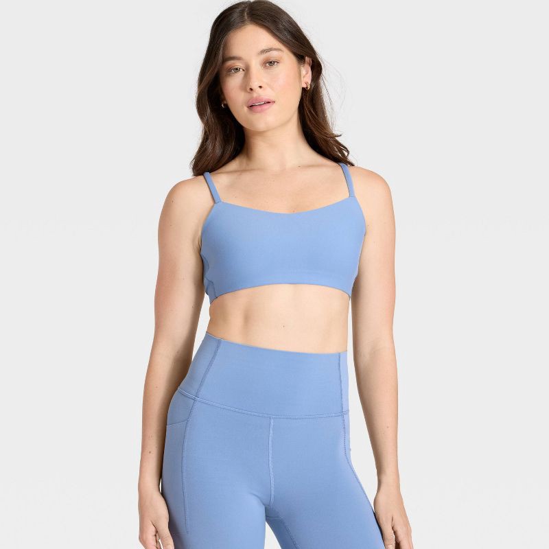 slide 2 of 5, Women's Everyday Soft Light Support Strappy Sports Bra - All In Motion™ Slate Blue M, 1 ct