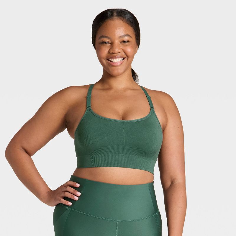 slide 2 of 6, Women's Seamless Medium Support Cami Sports Bra - All In Motion™ Dark Green XS, 1 ct