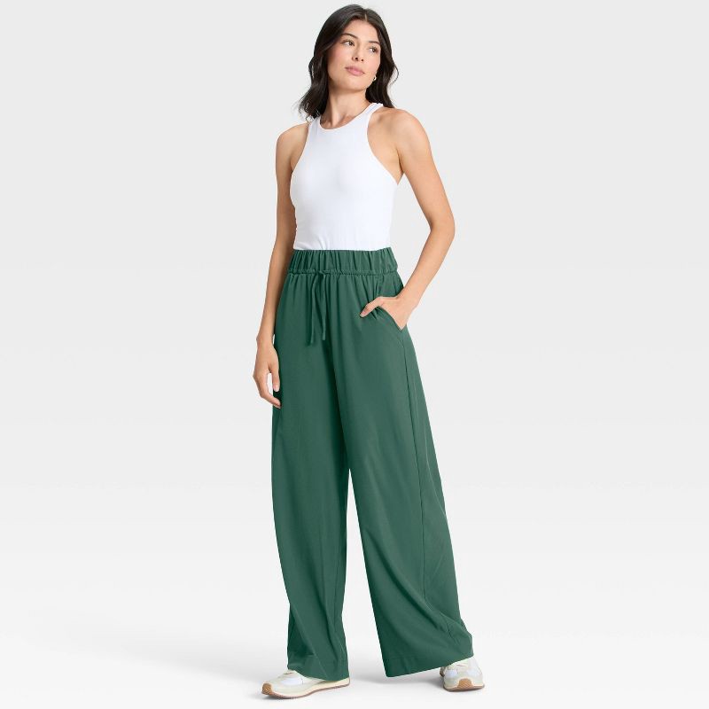 slide 3 of 5, Women's Active Light High-Rise Wide Leg Pants - All In Motion™ Dark Green M, 1 ct