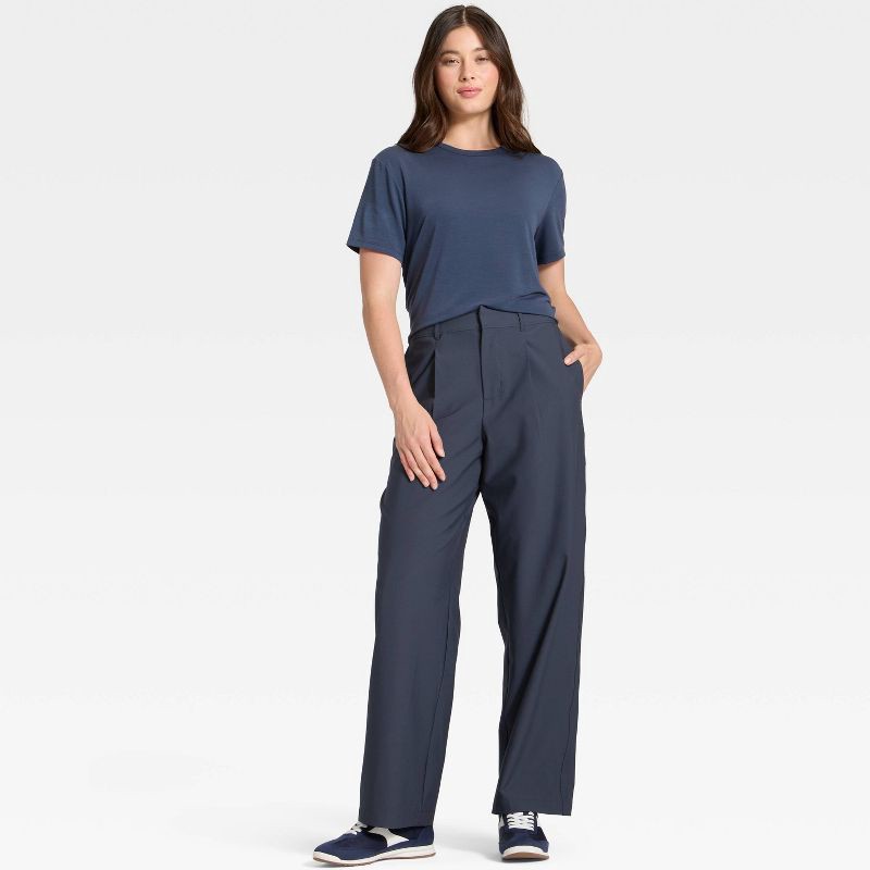slide 3 of 5, Women's Woven High-Rise Trouser Pants - All In Motion™ Navy Blue L, 1 ct