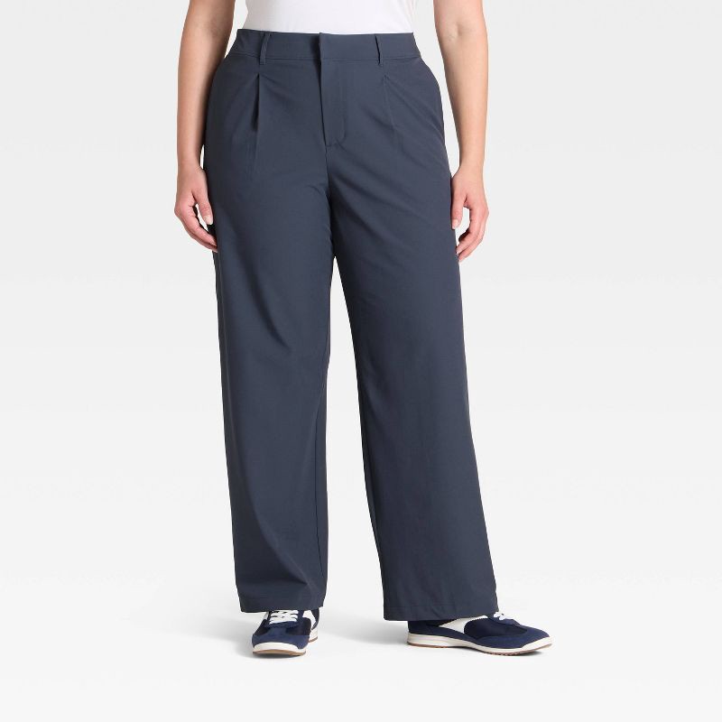 slide 4 of 5, Women's Woven High-Rise Trouser Pants - All In Motion™ Navy Blue L, 1 ct