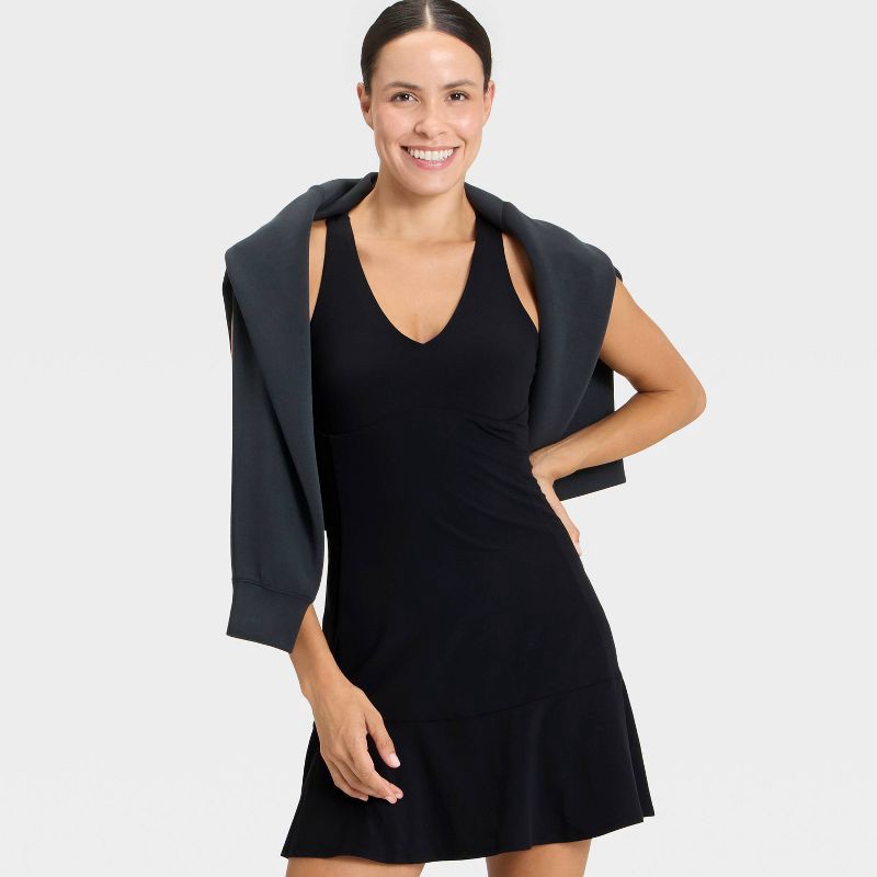 slide 3 of 6, Women's Everyday Soft Ruffle Dress - All In Motion™ Black M, 1 ct