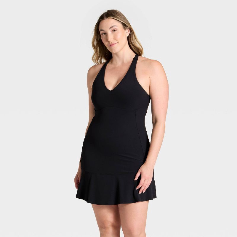 slide 5 of 6, Women's Everyday Soft Ruffle Dress - All In Motion™ Black M, 1 ct
