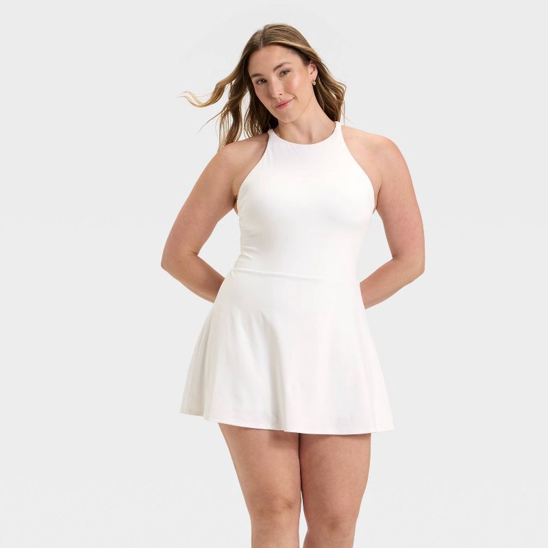 slide 5 of 6, Women's Knit High Neck Halter Active Dress - All In Motion™ White L, 1 ct