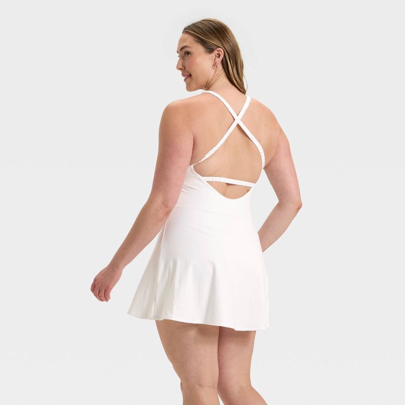 slide 6 of 6, Women's Knit High Neck Halter Active Dress - All In Motion™ White L, 1 ct
